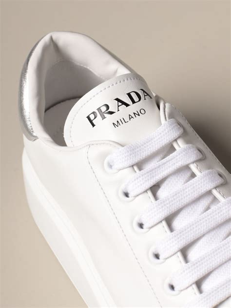 prada sneakers all white|Prada white platform sneakers.